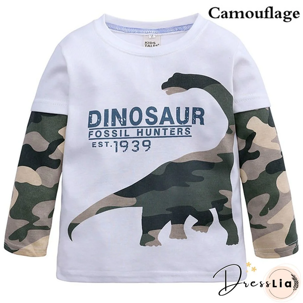 Cartoon Dinosaur Boys Long Sleeve T Shirt Children Kids Boys Spring Autumn Cotton Tops