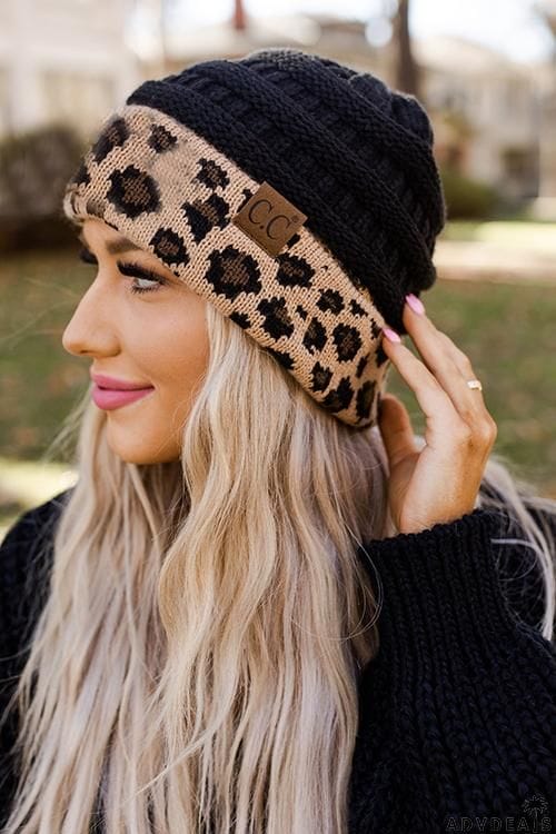 Animal Print Messy Bun Beanie