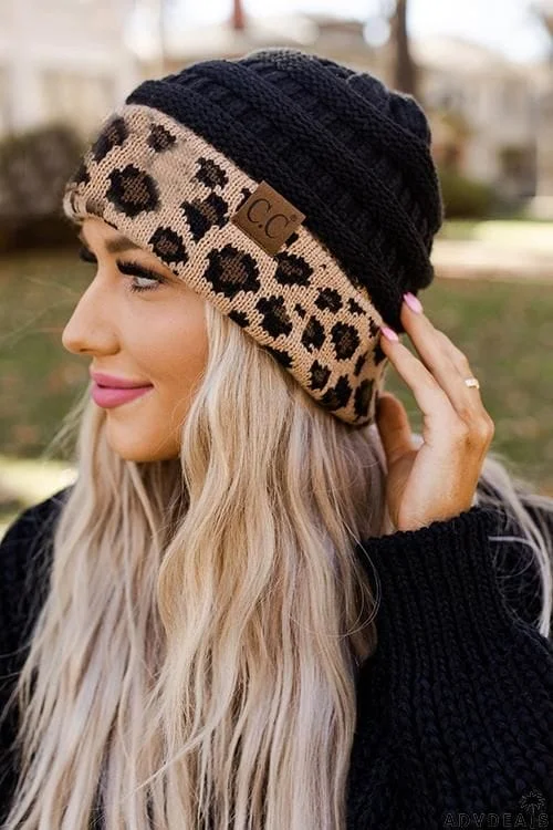 Animal Print Messy Bun Beanie