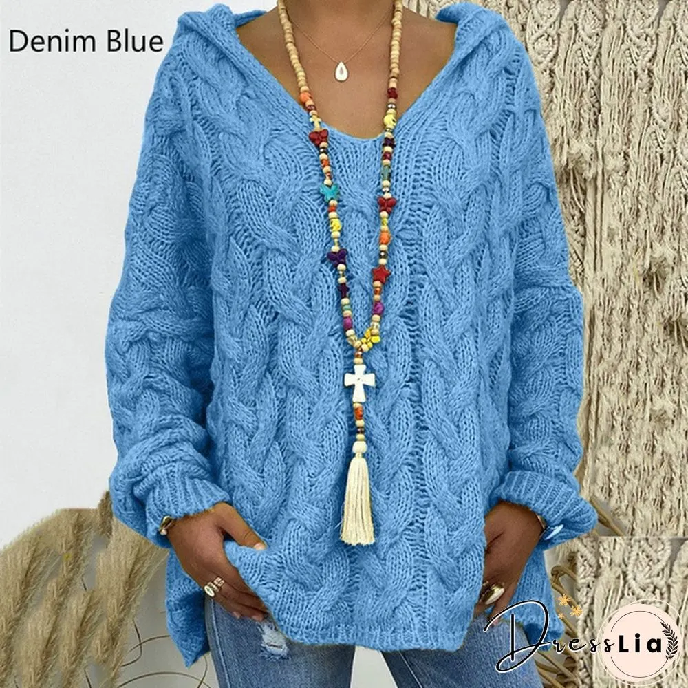 Colors Autumn And Winter New Womens Warm Hooded Long-Sleeved Knitted Sweater Cardigan Plus