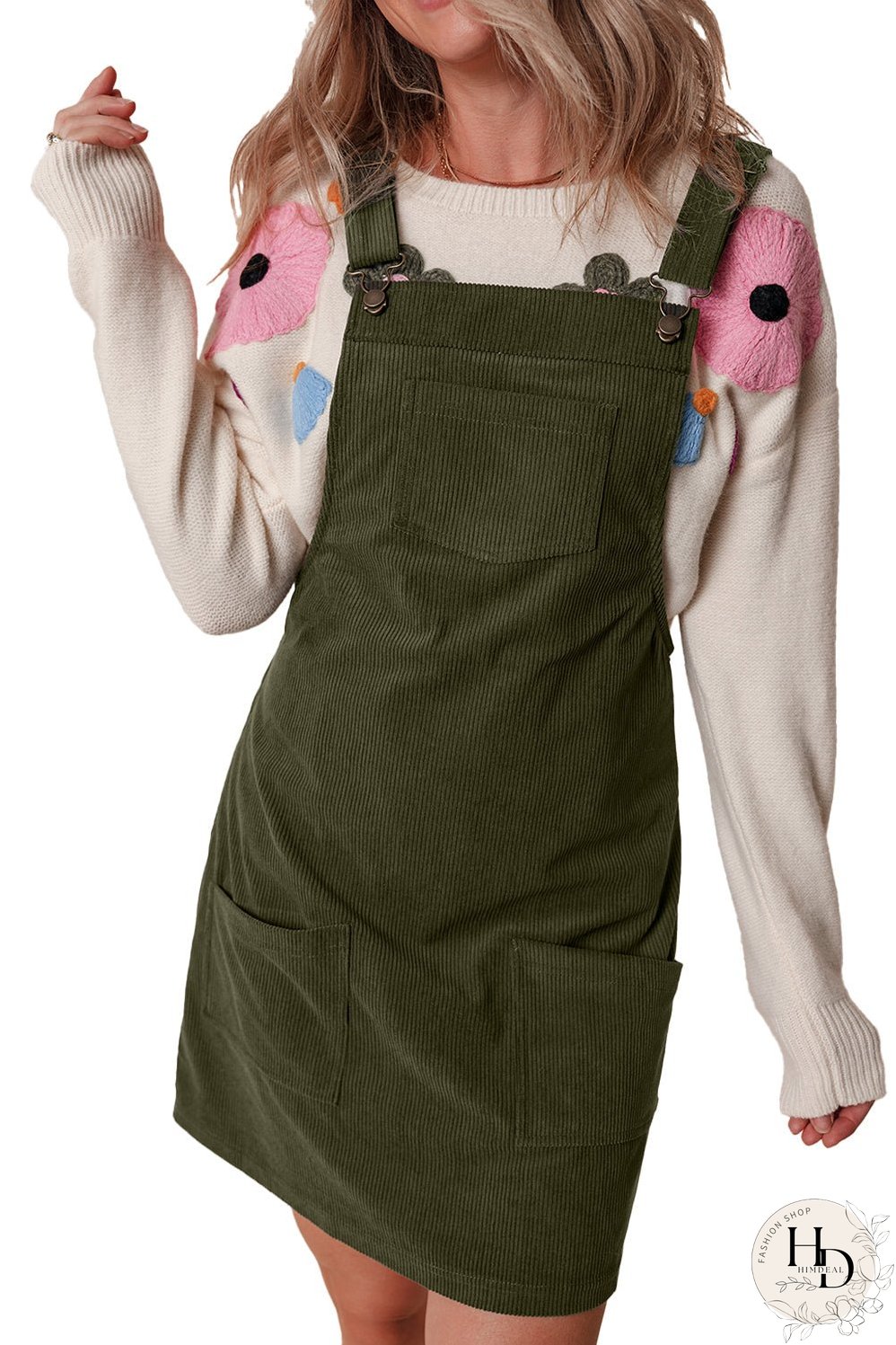 Women's Olive Green Corduroy Mini Dress