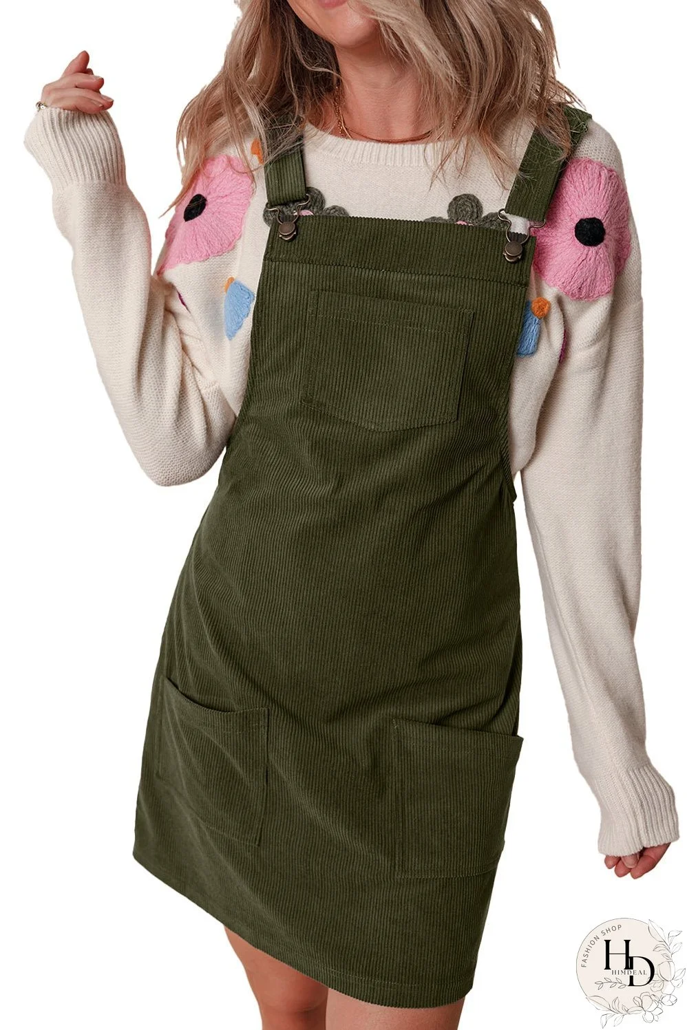 Women's Olive Green Corduroy Mini Dress