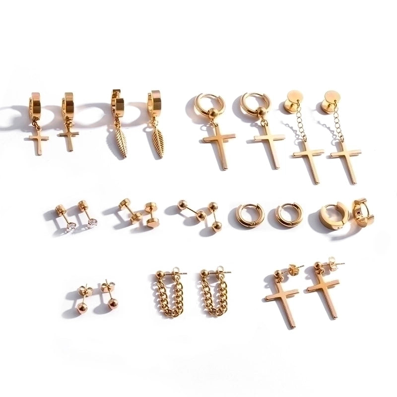 1 Pair Hip-Hop Geometric Cross Feather Plating 316 Stainless Steel Earrings