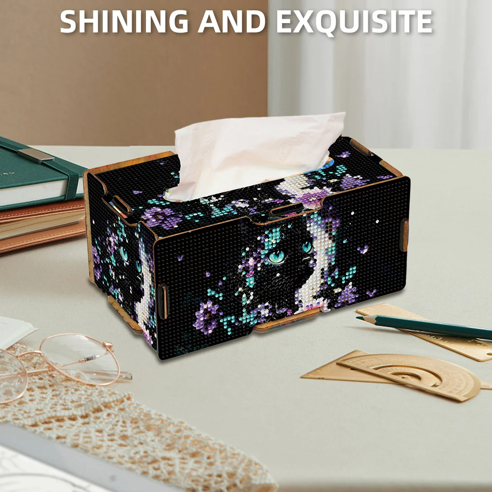 Diamond Painting Tissue Box Kits Decorative Rhinestone Craft Kit (Black Cat)