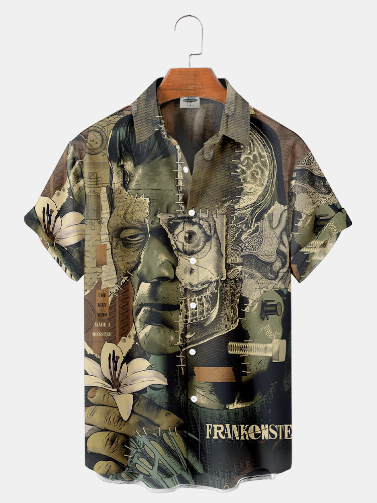 Men's Classic Monster Print Shirt PLUSCLOTHESMAN