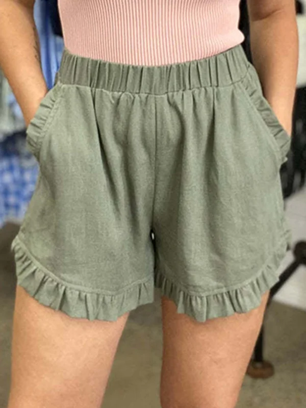 Split-Front Solid Color High-Waisted Elasticity Wide Leg Loose Shorts
