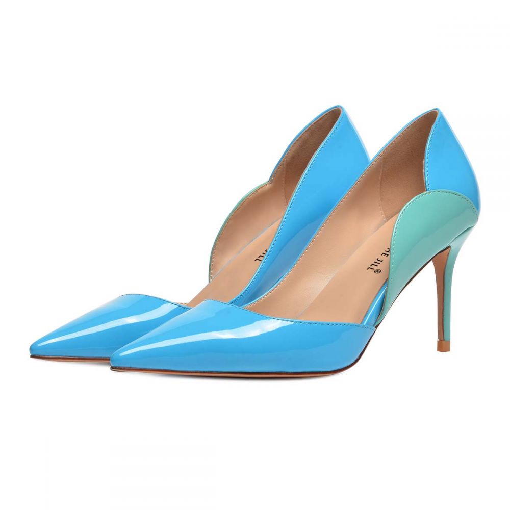 Blue & Turquoise Patent Leather Pumps Pointed Toe Stiletto Heels Nicepairs