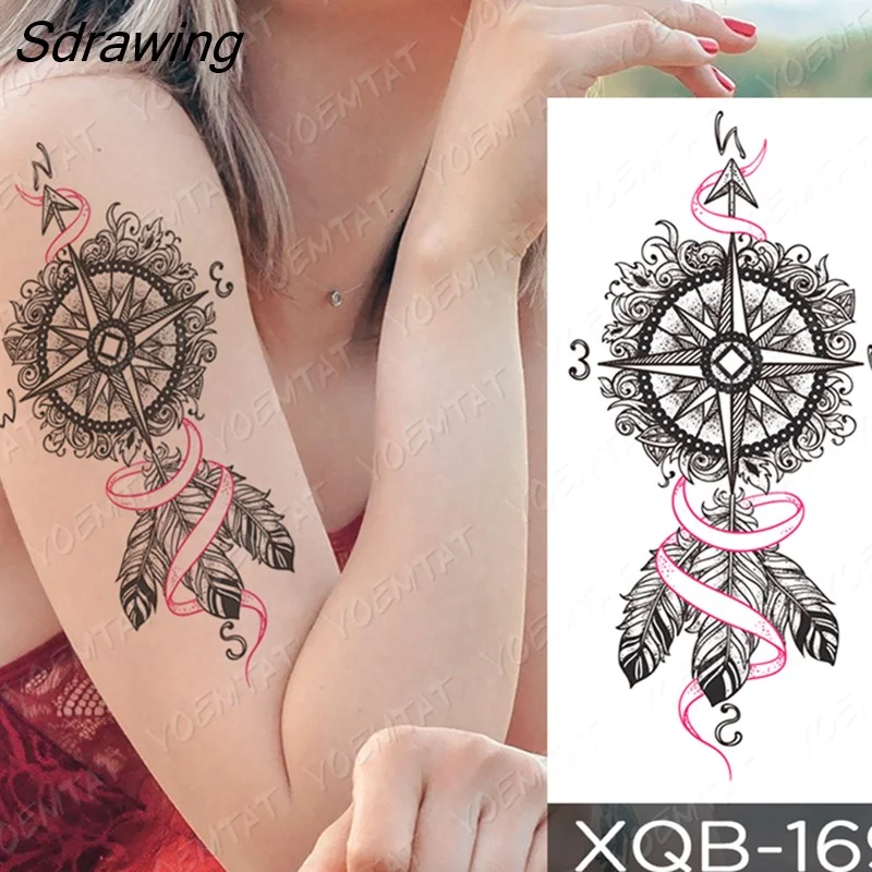 Sdrawing Temporary Tattoo Sticker Rose Snake Flower Tattoos Lace Tiger Dragon Body Art Arm Fake Sleeve Tatoo Women