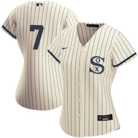 Women's Chicago White Sox #7 Tim Anderson 2021 Cream/Navy Name&Number Field of Dreams Cool Base Stitched Jersey(Run Small)