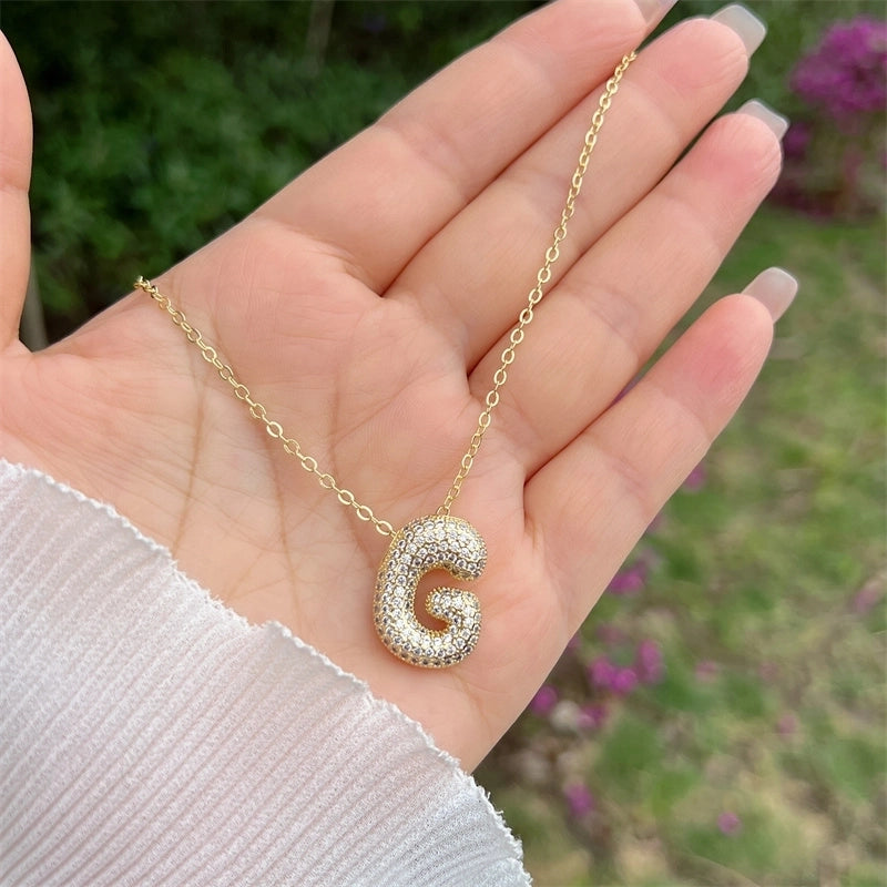 Copper 18K Gold Plated Hip-Hop Minimalist Classic Style Polishing Inlay Letter Zircon Pendant Necklace