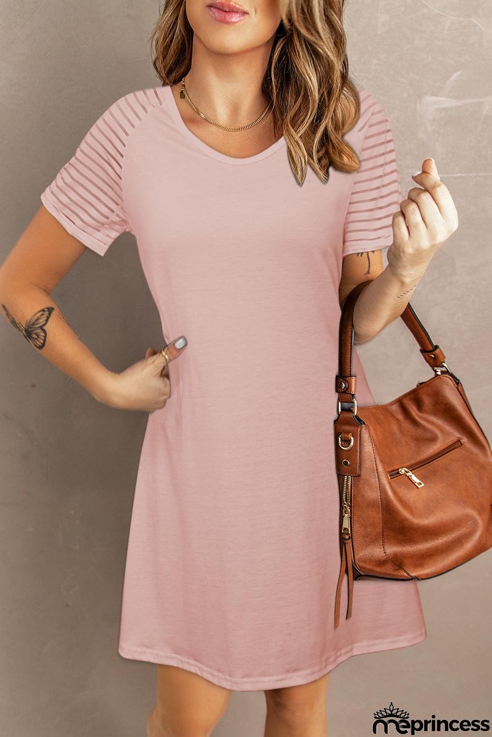 Sheer Striped Raglan Sleeve T-Shirt Dress
