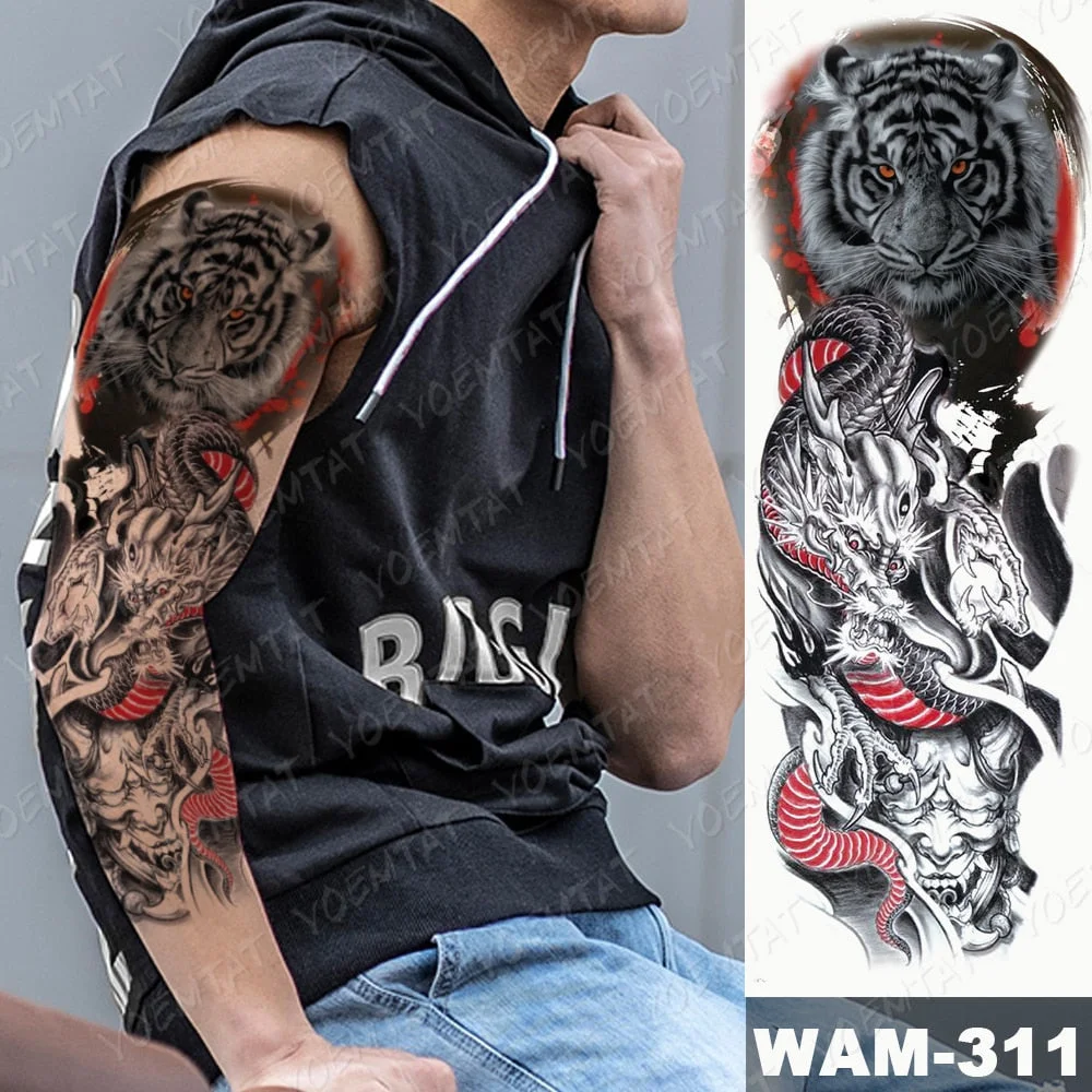 Large Arm Sleeve Tattoo Ninetales Sakura Cat Demon Waterproof Temporary Tatto Stickers Japanese Body Art Full Fake Tatoo Women