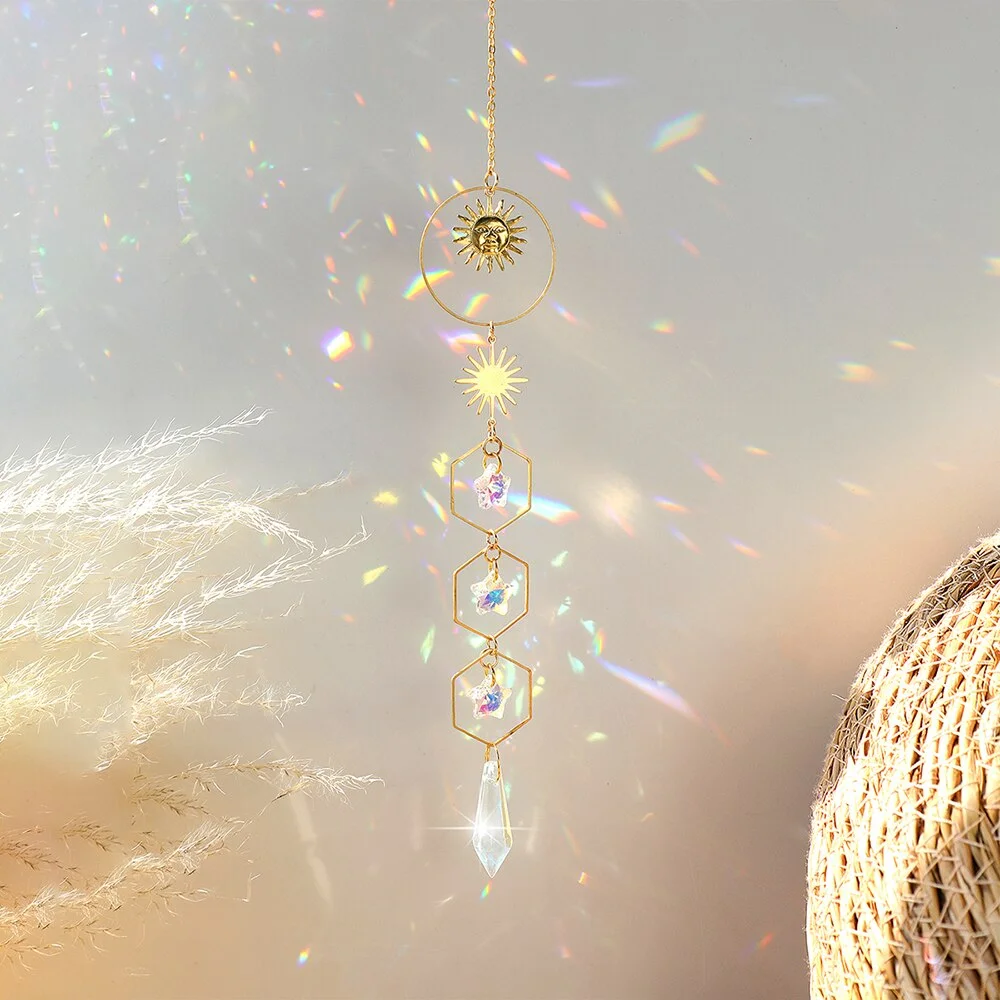 Moon Prism Crystal Suncatcher Rainbow Maker Hanging Sun Catcher for Window Home Garden Decor Wedding Christmas Decoration Gift