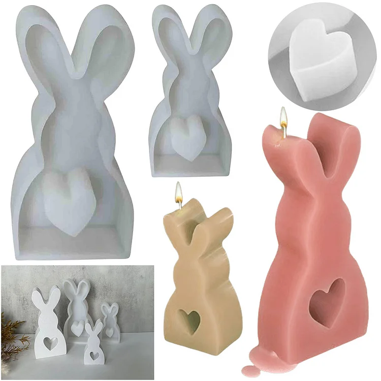 2Pcs Bunny Candle Molds Silicone DIY Rabbit Casting Mould Wax Soap Mould (S+L)