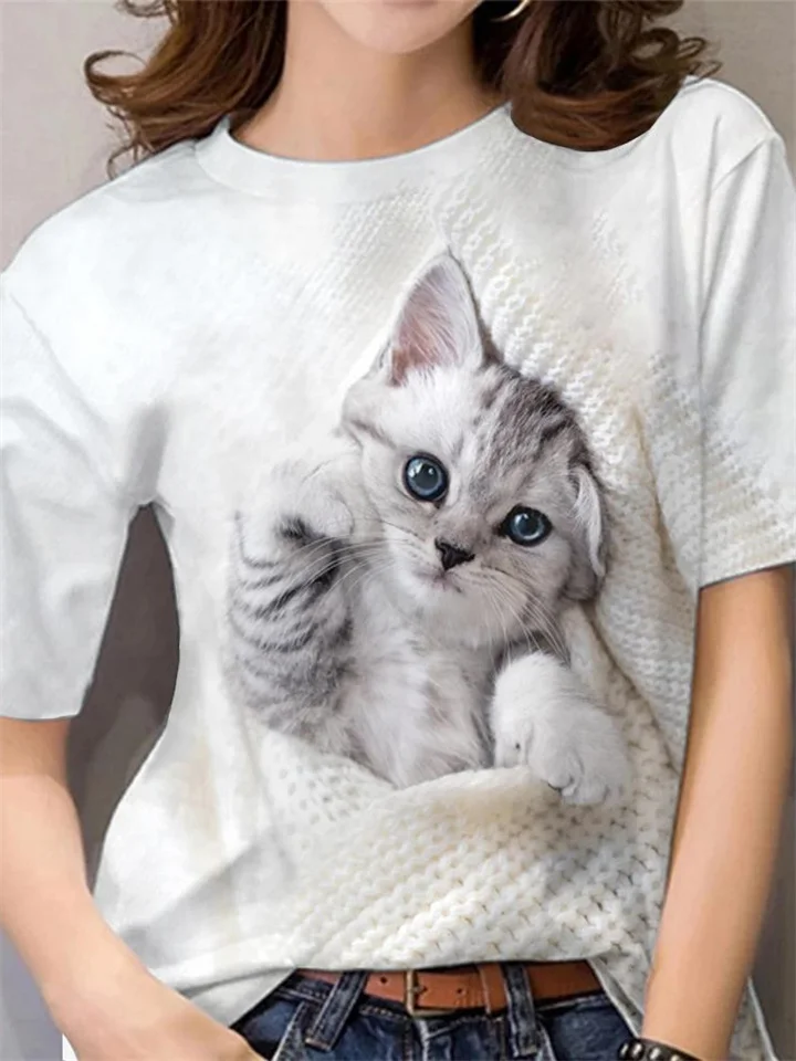 Women's T-shirt 3D printed cat design T-shirt summer fashion casual street short-sleeved top S M L XL 2XL 3XL 4XL 5XL | 168DEAL