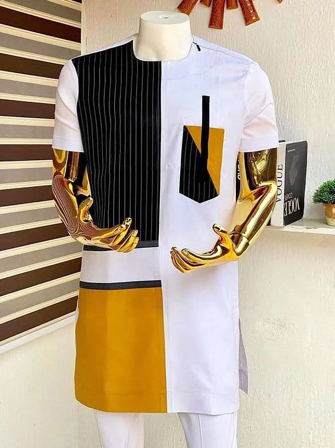 Men's casual white geometric print top