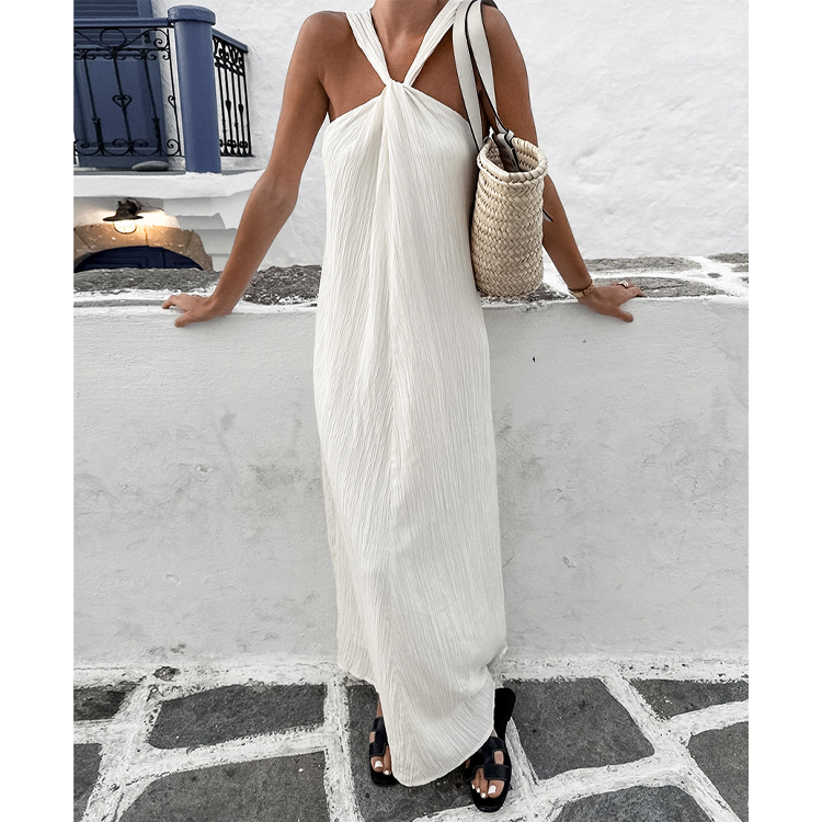 Halter Off Shoulder Solid Color Dress