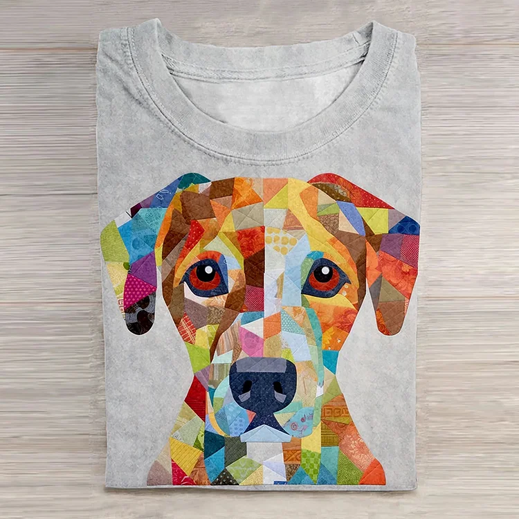 Dog Art Print Casual Short Sleeve T-Shirt