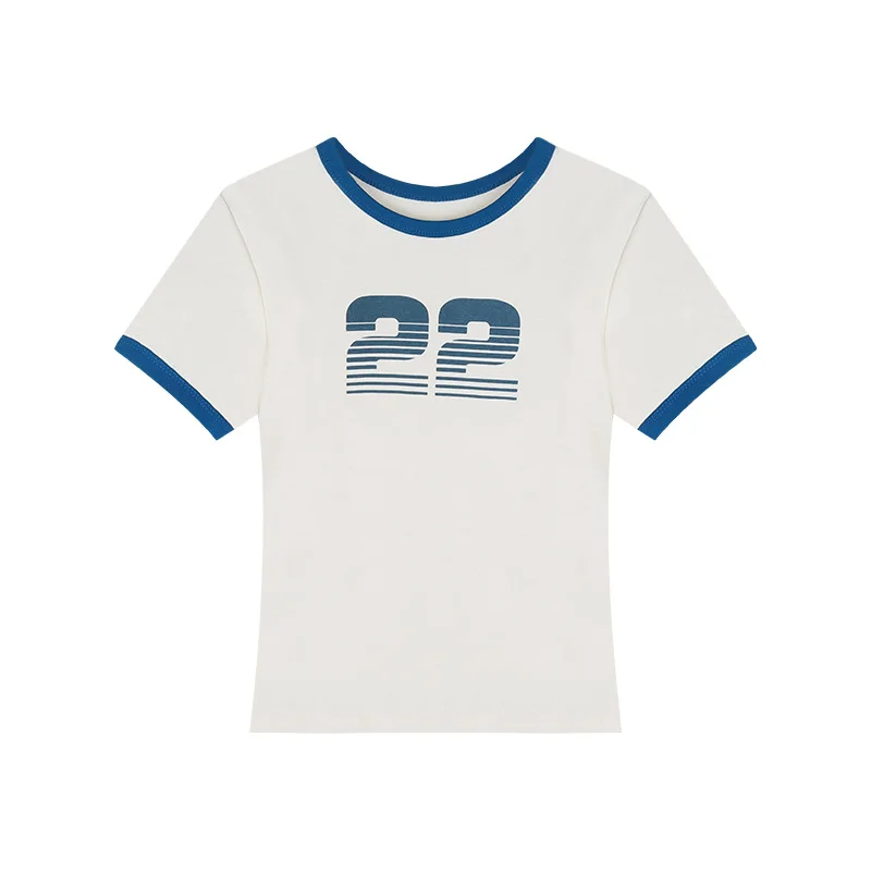 Brownm Brownm Print Short-Sleeved T-Shirt Women's Summer 2024 Hot Girls Retro Short Student Slim Top Fashion