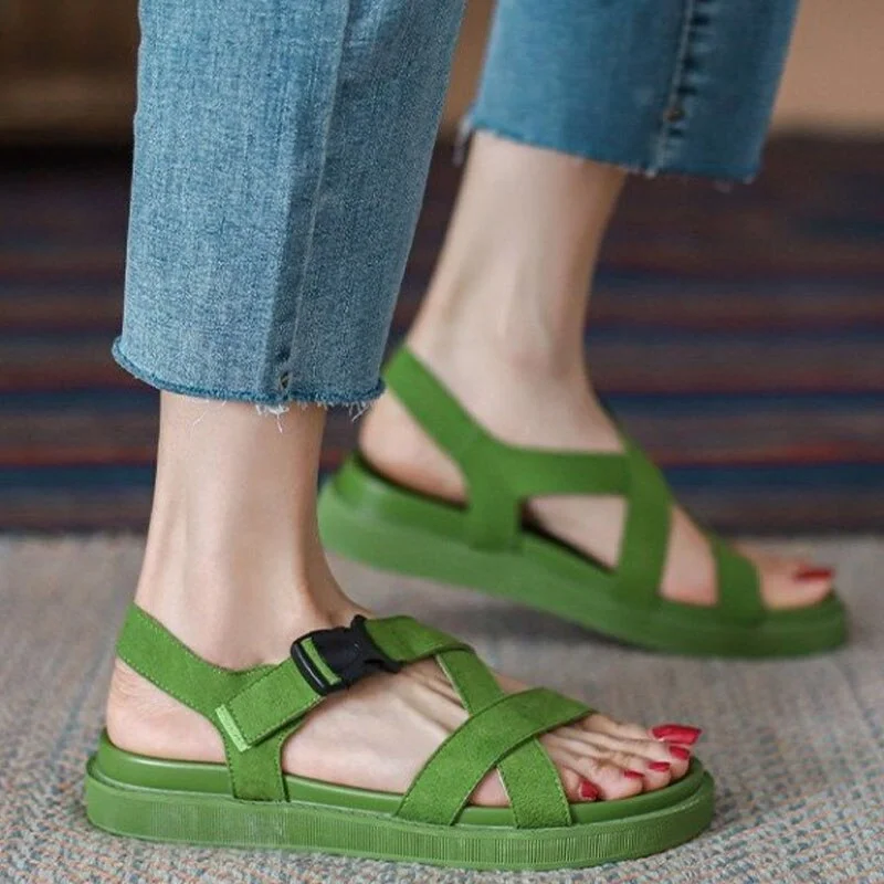 Qjong Summer Women Shoes Flats Platform Sandals 2022 New Fashion Green Rome Shoes Beach Causal Slides Ladies Slippers Zapatos Mujer