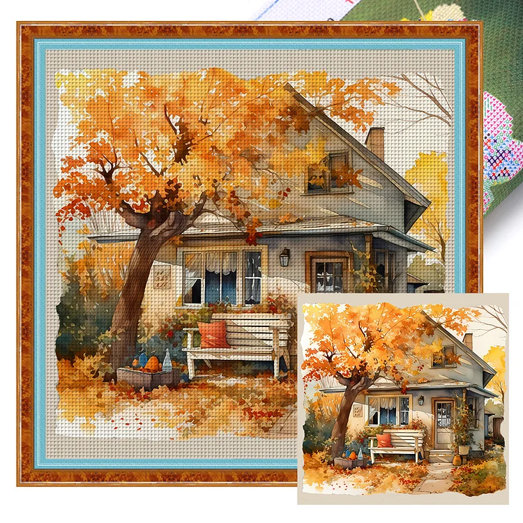 【Huacan Brand】Autumn House 11CT Stamped Cross Stitch 50*50CM
