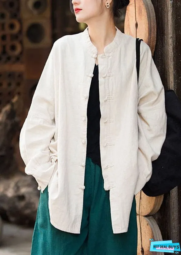 Vintage Green Stand Collar Chinese Button Patchwork Cotton Coat Fall