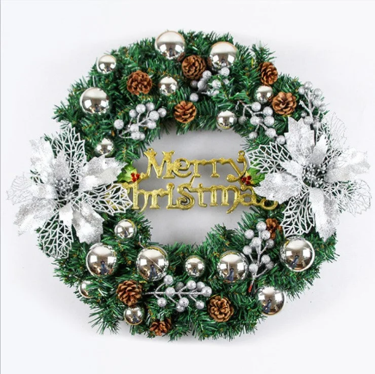 Gold Silver Red Christmas Balls And Berries Artificial Christmas Wreaths For Front Door