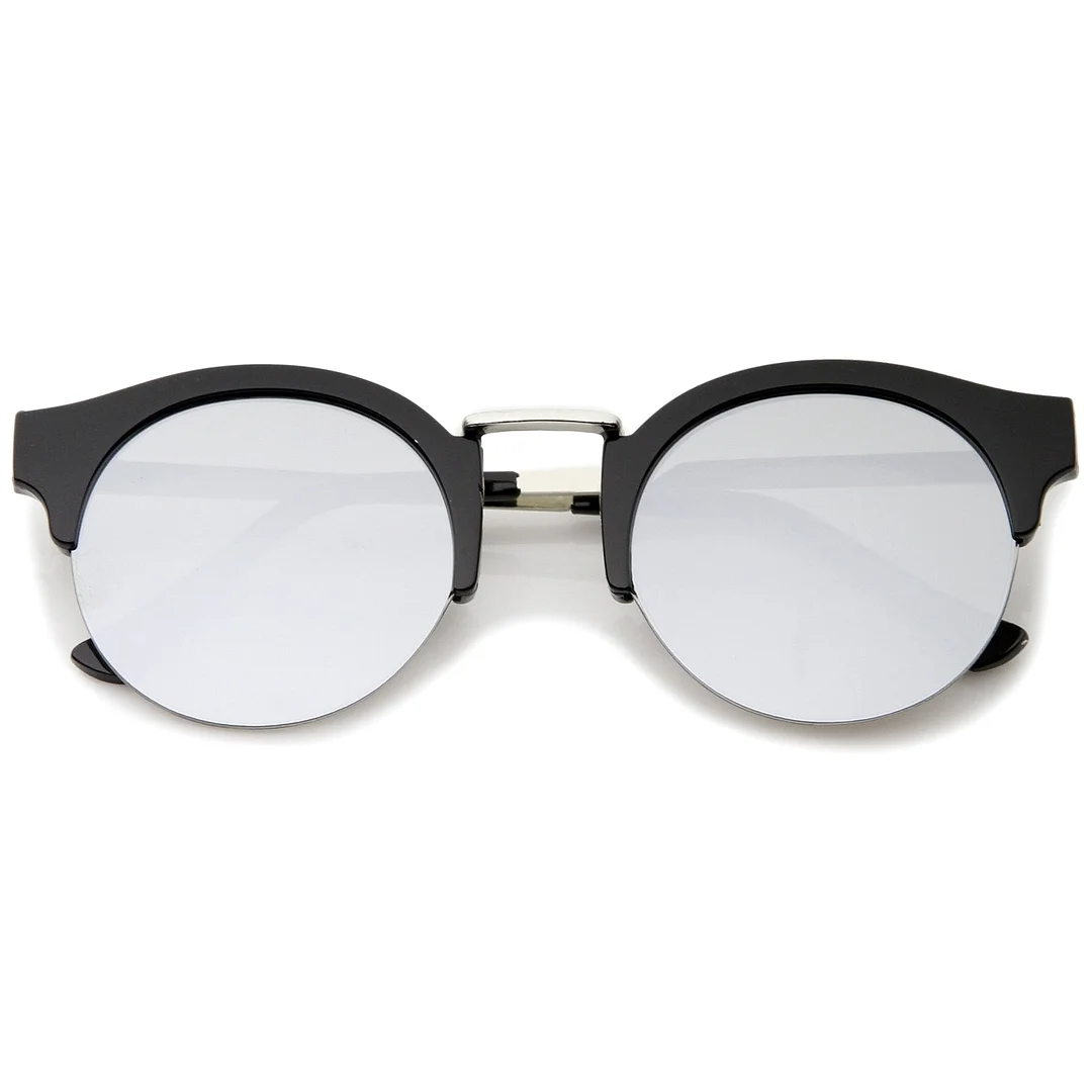 Semi-Rimless Metal Nose Bridge Trim Color Mirror Lens Round glasses 51mm