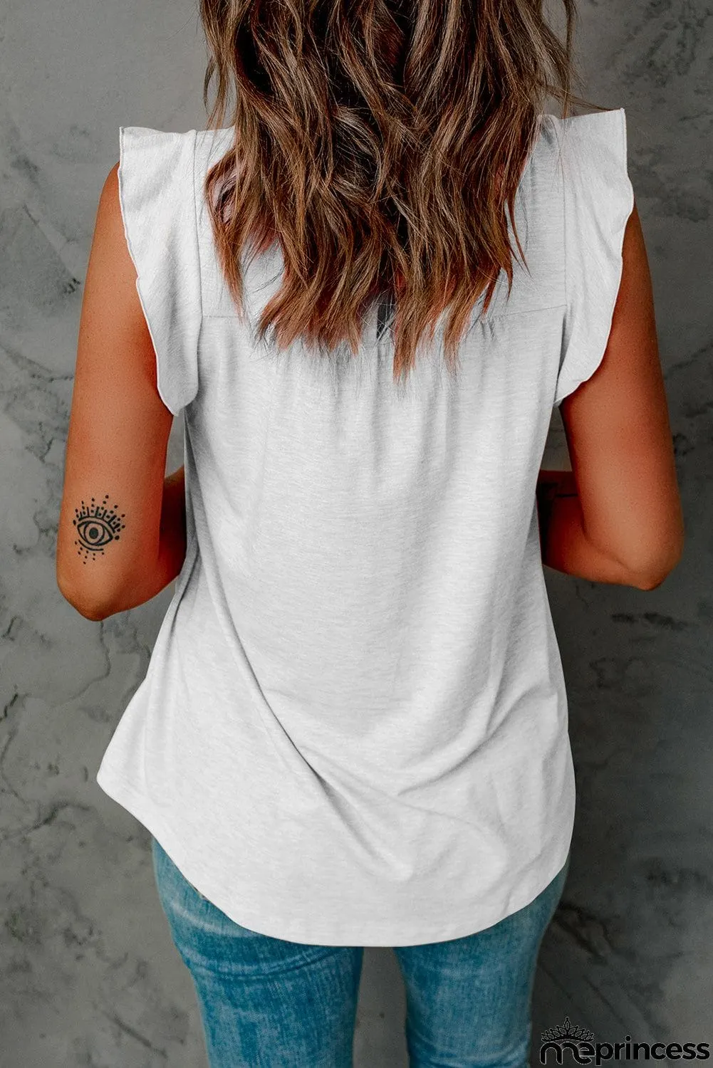 Keyhole Back Ruffled Sleeveless Top