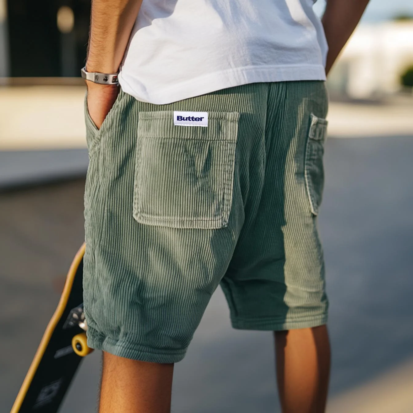 Men's Vintage Corduroy Pockets Baggy Light Green Casual Streetwear Shorts