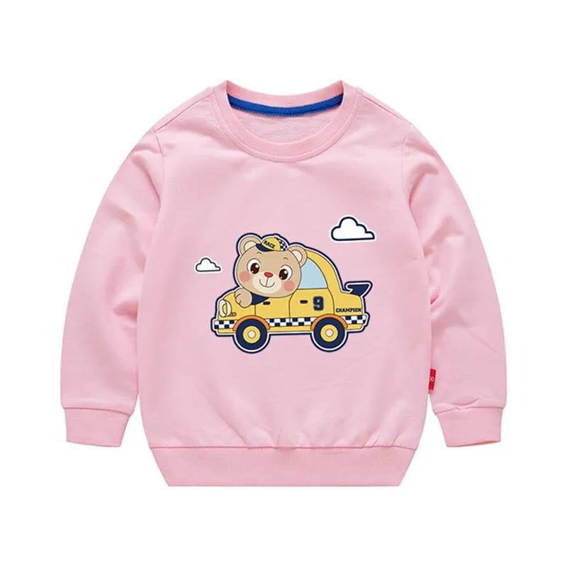 Girls Cute Bear Pattern Active Jacket Tops For Baby Boys Children Clothing Spring Autumn New Casual Sweaters Solid Pullovers