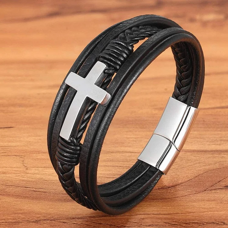 Men Braided Leather Cross Bracelets with Magnetic Clasp Gifts for Him