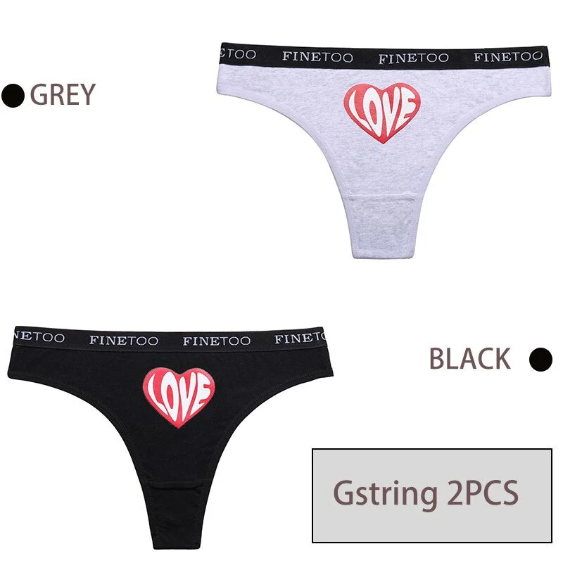 FINETOO 1/2PCS Women Cotton Underwear Love Sticker Letter M-XXL Panties + G-string Lingerie Female Pantys Girls Fashion Briefs