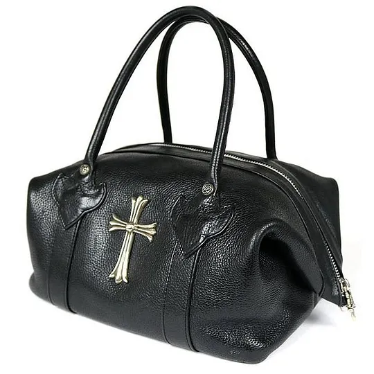 Chrome Hearts レザー ボストンバッグ　ラージクロス　クロムハーツ CHROME HEARTS クロムハーツ ラージクロス ハンドバッグ レザー シルバー