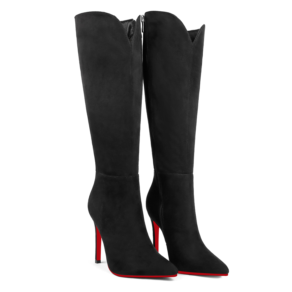 100mm Women's  Knee Boots Croc Leather Red Bottom High Heels Boots-MERUMOTE