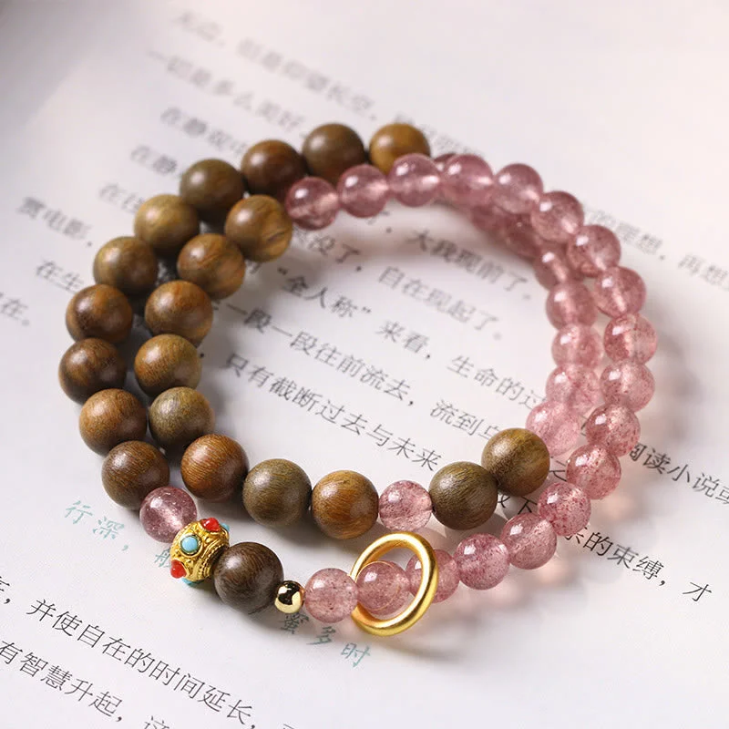 Natural Sandalwood Crystal Protection Double Wrap Bracelet