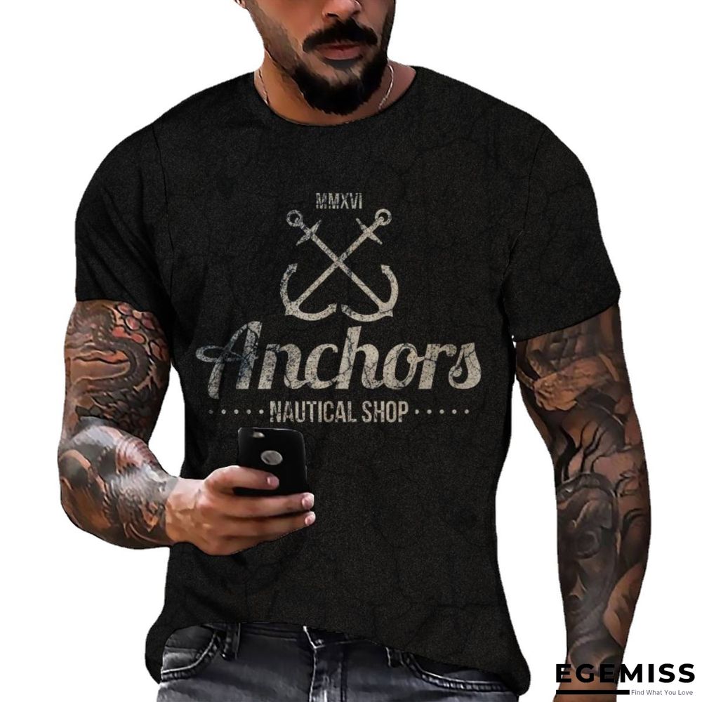 Summer 3D Digital Printing Retro Marine Logo Men's Casual T-shirt | EGEMISS