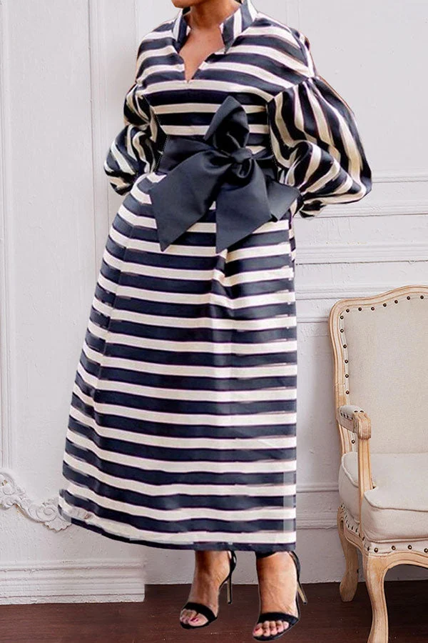 Striped Cute Tied Bowknot Maxi Dress