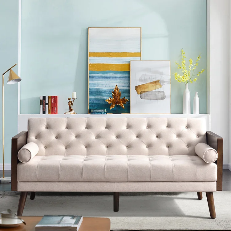 Bestier Twin 70" Wide Cotton Fabric Cushion Back Upholstered Tuxedo Arm Sofa Bed