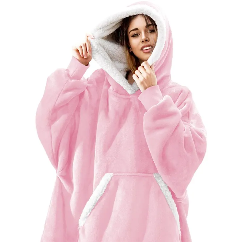 Giant Sherpa TV Blanket With Sleeve Winter Fleece Ladies Hoody Sweatshirts Pull Femme Thicken Women Oversize Hoodies Sweatshirts