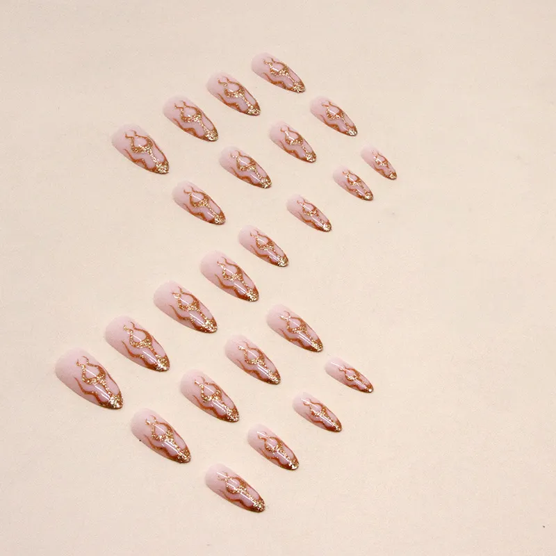 Churchf Churchf Gold Powder Flame Almond Nail Sweet Cool Hot Girl Ins Wind False Nail Gold Powder Bright Eye Wear Nail