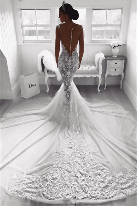 Tulle Lace Long Sleeve Mermaid Trumpet Wedding Bridal Dress Detachable –  TulleLux Bridal Crowns & Accessories