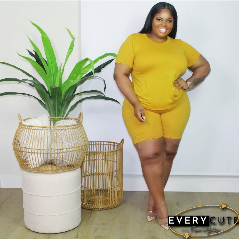 Plus Size Summer Casual Solid Color Short Sleeve Round-neck T-Shirt
