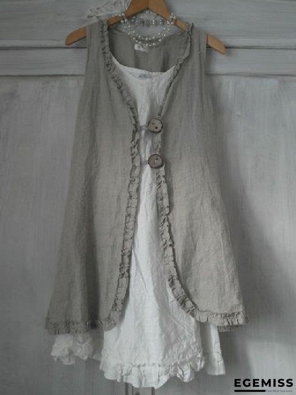 Buttoned Ruffled Sleeveless Linen Solid Shirts & Tops Linen | EGEMISS