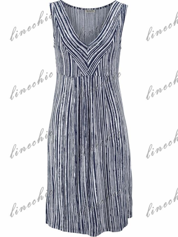 Women Sleeveless V-neck Stripe Summer Dress