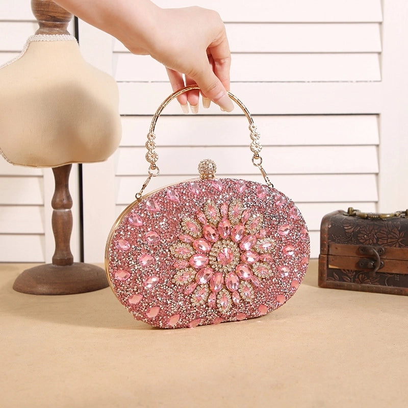 Gold Black Green Polyester Flower Round Evening Bags
