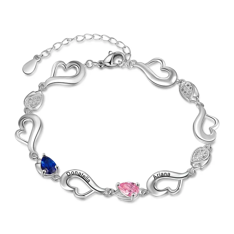 Loving 3 Personalized First Name Bracelet with 3 Birthstones