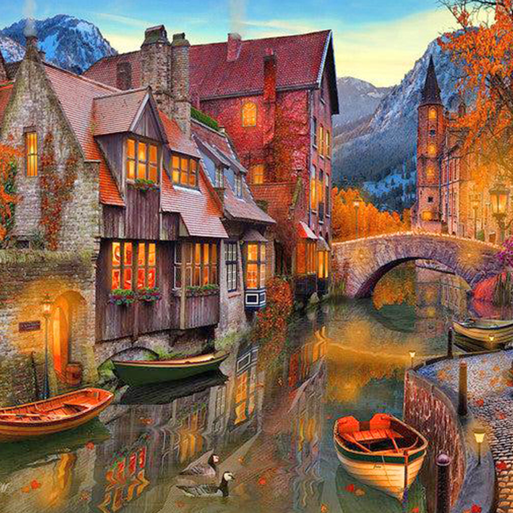 House With Lake View 40*40cm(canvas) full round drill diamond painting