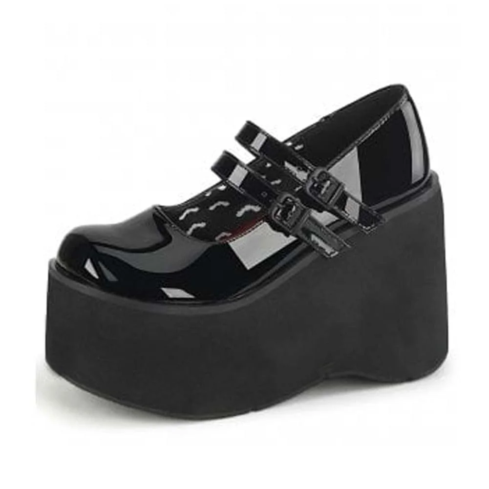 BONJOMARISA The Big Size 43 Girls Pumps Solid Buckle Platform Marry Janes Pumps Women Lolita Thick Bottom Gothic Shoes Woman