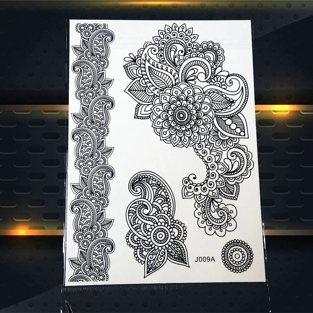 25 Style Hot Waterproof Black Henna Tattoo Fake Mandala Flower Arm Hand Tatoo Owl Decals Women Body Art Temporary Tattoo Sticker